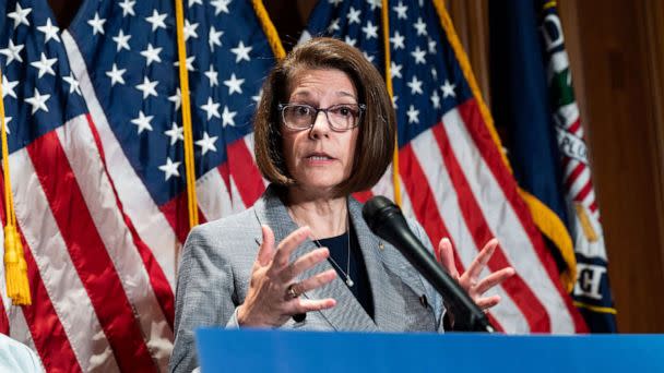 PHOTO: Senator Catherine Cortez Masto speaks at a press conference about the Freedom to Travel for Health Care Act which would specifically allow women to travel for abortion, in Washington, D.C., on July 12, 2022. (Michael Brochstein/SOPA Images via Shutterstock)