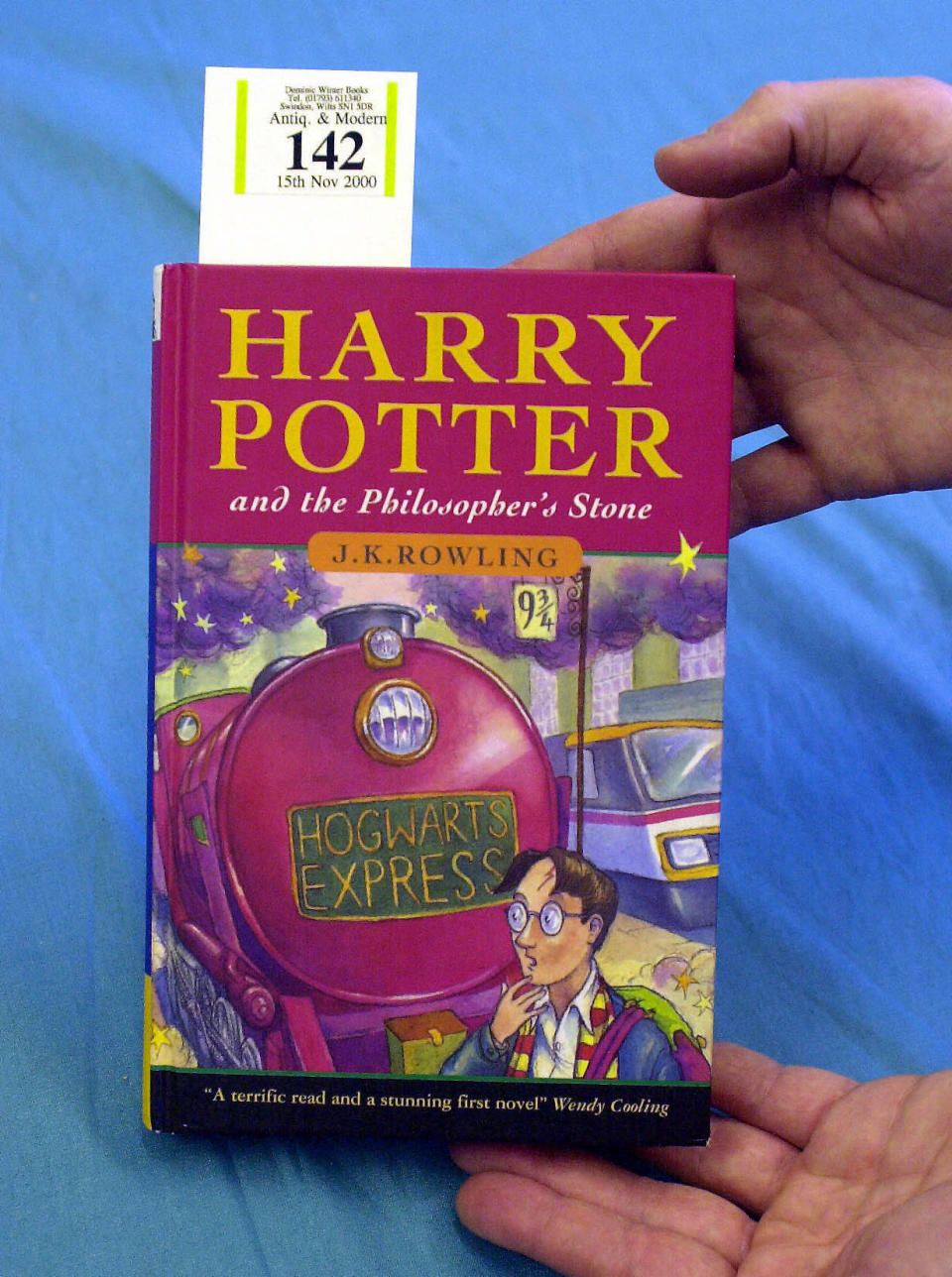 Lot 142 - Harry Potter and the Philosopher's Stone at Dominic Winter Book Auctions in Swindon.  The copy of the first edition which was published just three years ago, is expected to fetch up to   5,000 at auction.   * Only 500 copies of JK Rowling's Harry Potter And The Philosopher's Stone were issued, according to Dominic Winter Book Auctions, of those, 200 were paperback proofs and 300 were hardbacks.   (Photo by Barry Batchelor - PA Images/PA Images via Getty Images)