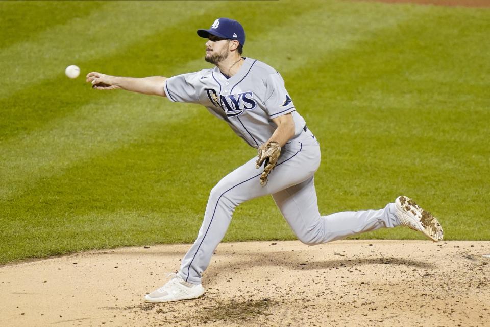 Tampa Bay Rays reliever Ryan Thompson pitches to the Mets on Sept. 21, 2020 in New York.