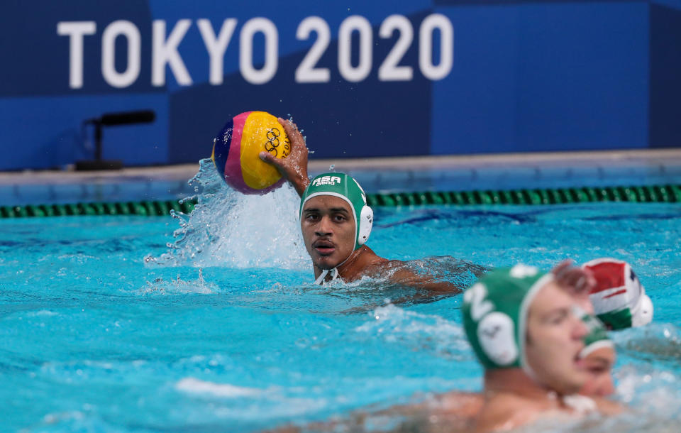 A South African water polo player in the pool