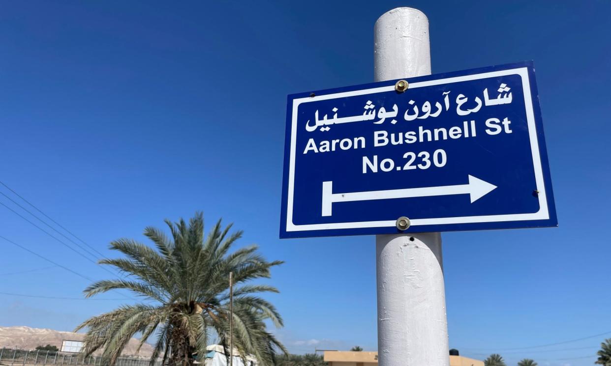 <span>Sign for Aaron Bushnell Street in Jericho.</span><span>Photograph: Emma Graham-Harrison/The Observer</span>