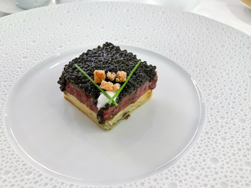 beef tartare topped with caviar