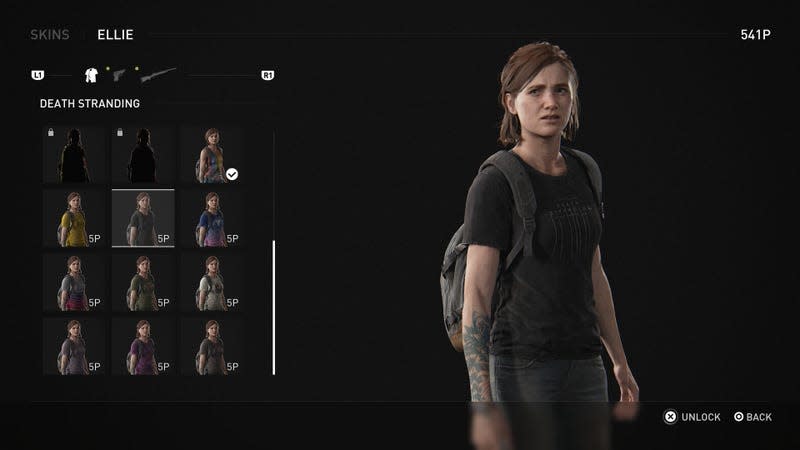 Ellie wears a Death Stranding shirt.