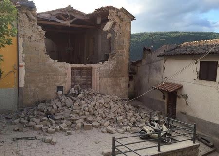 A damaged house is seen following an earthquake in Accumuli di Rieti, central Italy, August 24, 2016. REUTERS/Steve Scherer