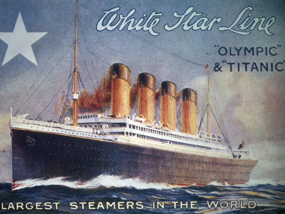 Leaflet of the British White Star Line about the 'Olympic' and 'Titanic' transatlantic liners, circa 1910.