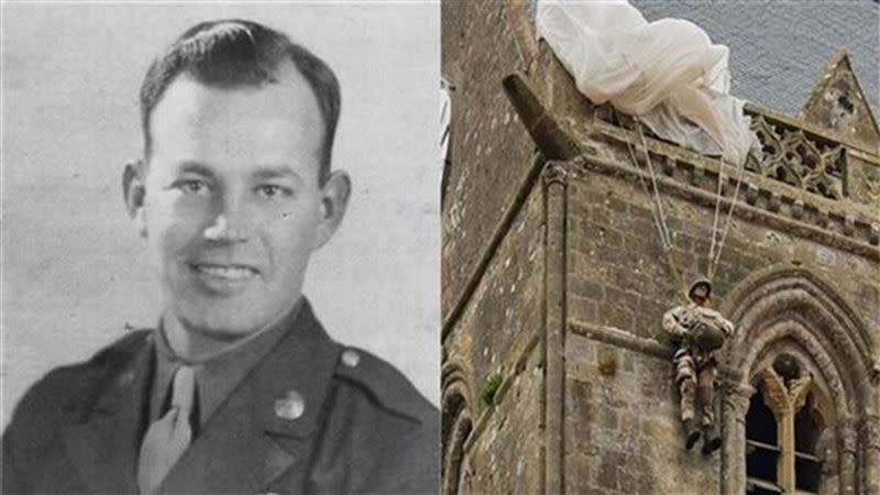 美軍二戰傘兵降落傘卡在教堂屋頂上，「一掛就是79年！」（圖／翻攝自推特）