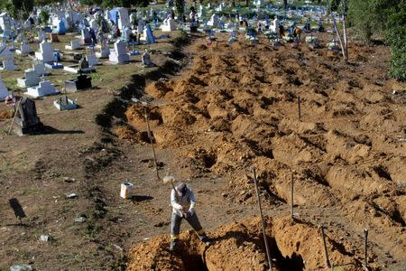 A worker prepares graves for inmates who died during a prison riot, at the cemetery of Taruma in Manaus, Brazil. REUTERS/Ueslei Marcelino