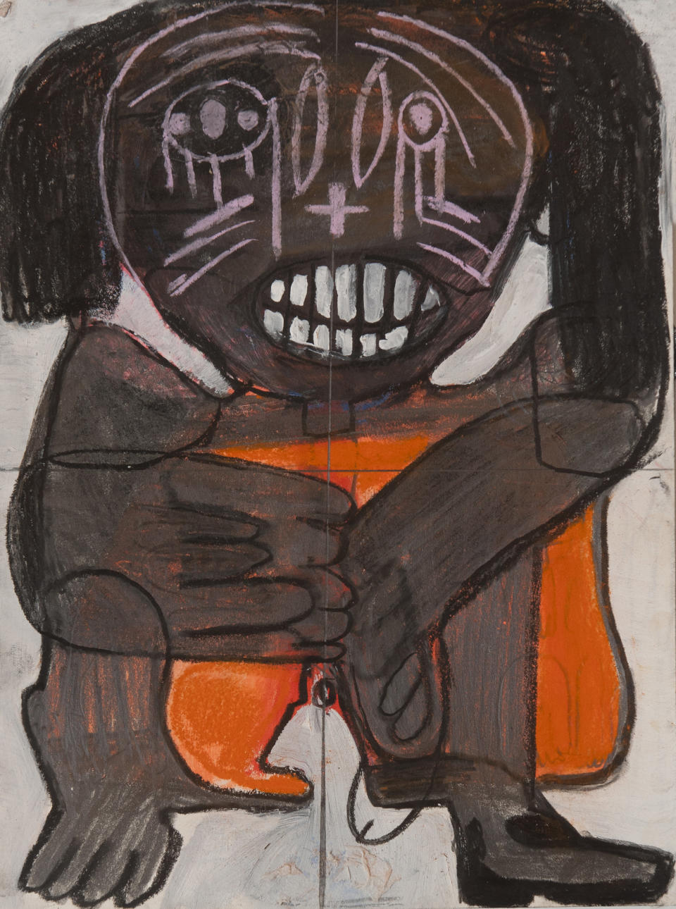 Caroline Demangel, "Masque africain", 2015, mixed media on paper, 12 x 9 inches, courtesy