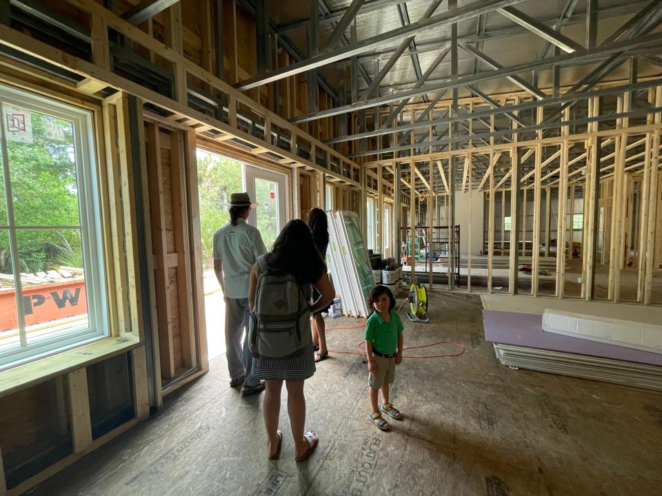 School leaders check on construction at Bald Head Island Academy.