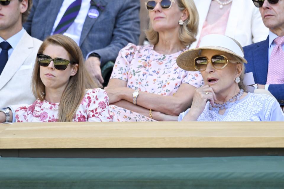 Princess Beatrice and Princess Michael of Kent attend day 12 of the Wimbledon Tennis Championships at All England Lawn Tennis and Croquet Club on July 08, 2022 in London, England