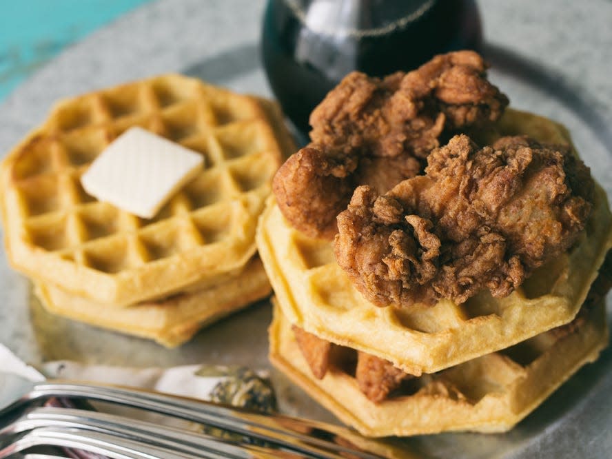 chicken and waffles - From Burgers To Mac And Cheese, How To Make Your Favorite Foods Mediterranean Diet-friendly, According To A Dietitian