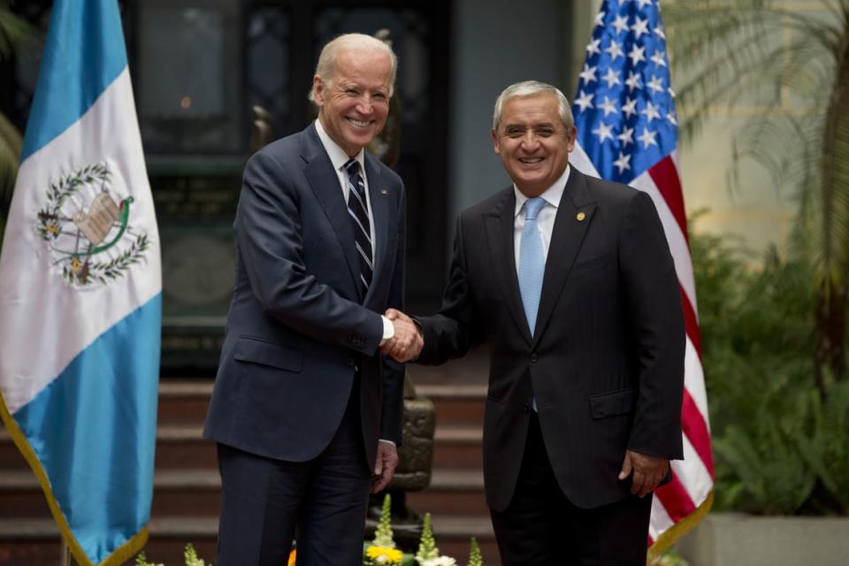 <div class="inline-image__title">Guatemala US Biden</div> <div class="inline-image__caption"><p>"U.S. Vice President Joe Biden, left, shakes hands with Guatemala’s President Otto Perez Molina during a photo opportunity at the National Palace in Guatemala City, Monday, March 2, 2015. Joe Biden is starting a two day trip to meet with the leaders of Guatemala, El Salvador and Honduras regarding immigration issues. (AP Photo/Moises Castillo)"</p></div> <div class="inline-image__credit">Moises Castillo</div>