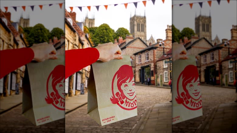 Wendy's bag with British cathedral