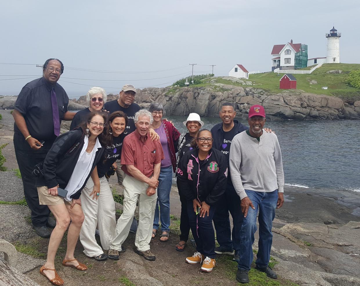 Residents of Tuskegee and South Berwick visited Nubble Light during the last trip by Sister City visitors to Maine in 2018. Back row left to right: Guy Trammell, Bobbi Beavers, and Noah Hopkins, and front row left to right: Amy Miller, Rachel Martin, David McDermott, Karen Eger, Kalaful Williams, Rovetta Hanna, Mayor Tony Haygood and Sullivan Hanna.