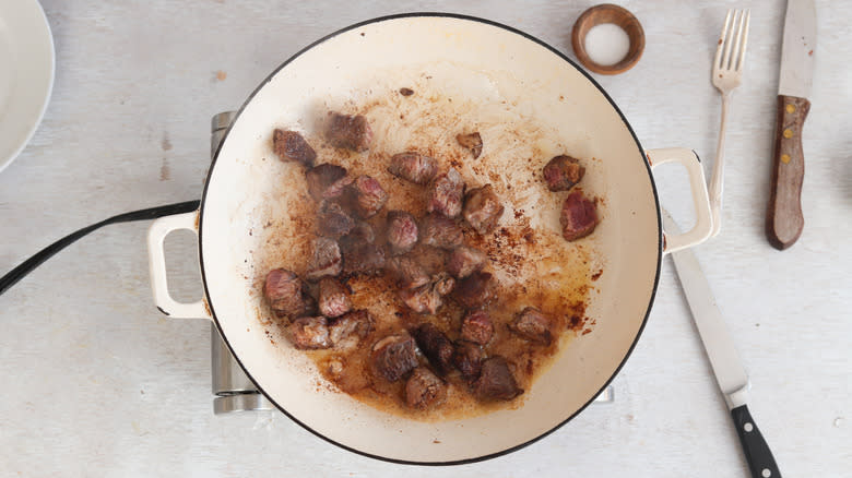 bite sized steak in a pan