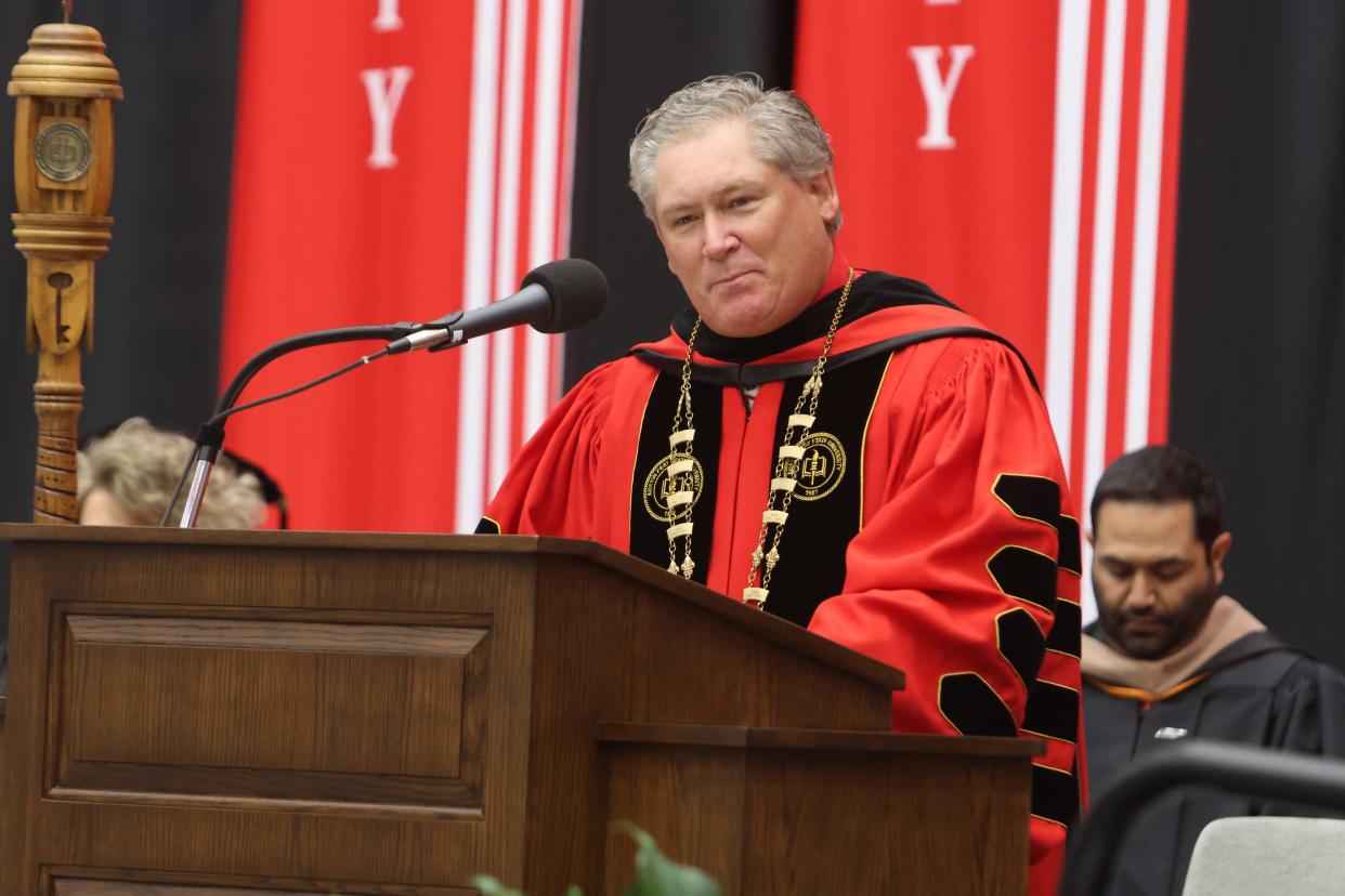 APSU President, Dr. Michael Licari welcomes more than 400 students to APSU's first of three Commencement sessions.