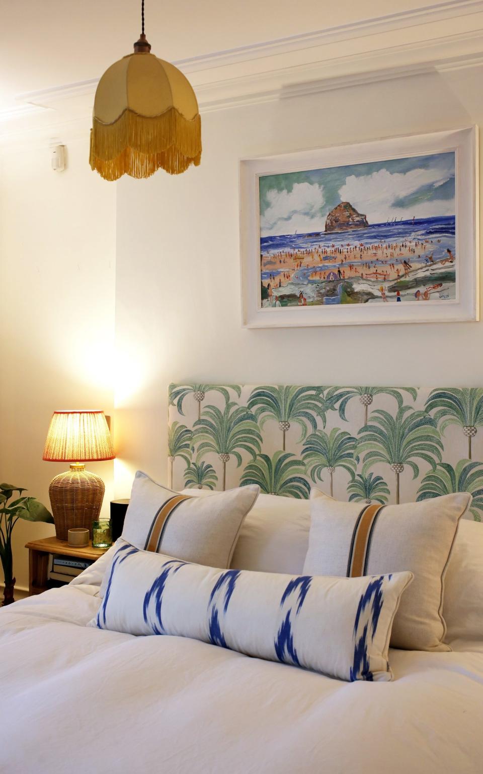 A vibrant pattern adds a pop of colour to a neutral room - Clara Molden for The Telegraph 