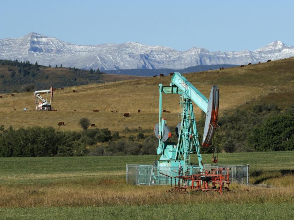  Oilfield pumpjacks, belonging to Crescent Point Energy Inc., near Longview, Alta.