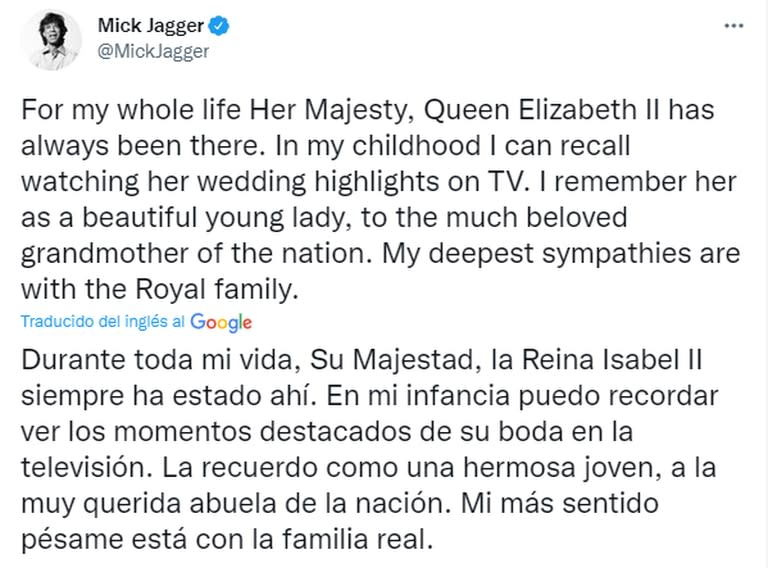 Mick Jagger se despidió de la reina Isabel II