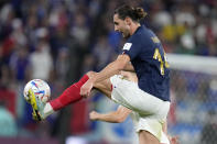 France's Adrien Rabiot controls the ball during the World Cup round of 16 soccer match between France and Poland, at the Al Thumama Stadium in Doha, Qatar, Sunday, Dec. 4, 2022. (AP Photo/Natacha Pisarenko)