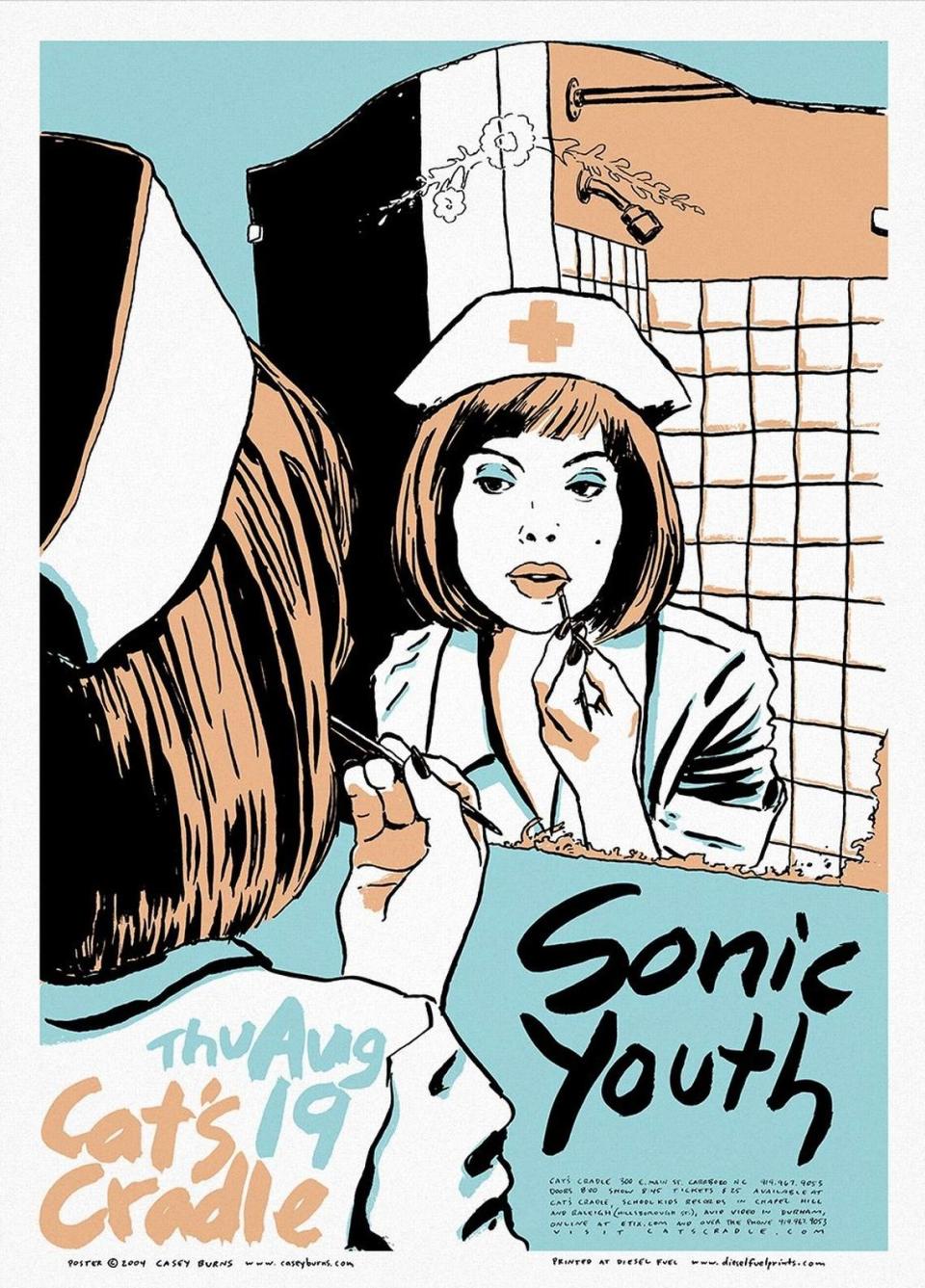 A screenprint by Casey Burns for a 2004 Sonic Youth concert at The Cat’s Cradle. Courtesy of Casey Burns