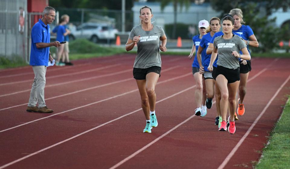 Women of the Eastern Florida State College Cross Country team practicing for an upcoming meet. (Allison Downie, Rachel Starr, Nicole Dombal, Jennifer Martin, Maggie Dickinson)