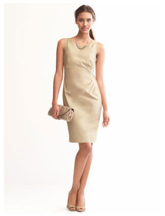 Subtle pleat detailing at the hip take this far beyond a basic sheath.