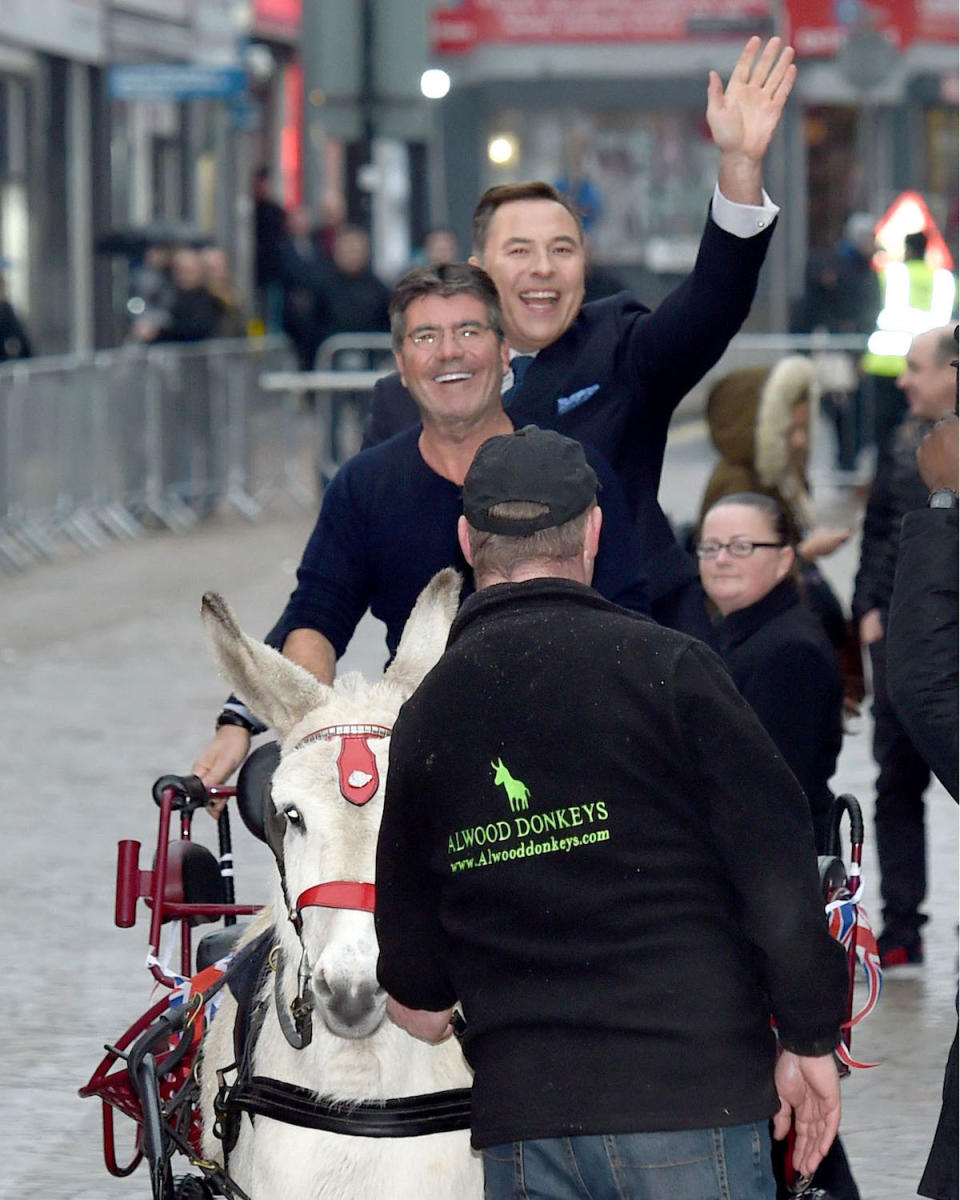 When in Blackpool: Simon Cowell and David Walliams arrived by donkey to the first round of auditions (Copyright: MCPIX/REX/Shutterstock)