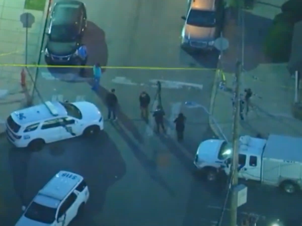 Philadelphia police in a roped off section of North Philadelphia following an incident in which three members of the department’s SWAT unit were shot while serving a warrant. A 19-year-old suspect who is believed to have fired on the officers was killed during the resulting shoot-out (Screengrab Fox 29 Philadelphia)