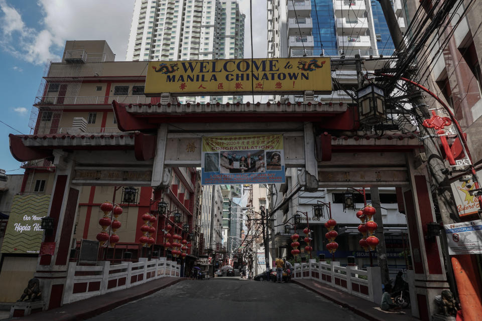 MANILA, PHILIPPINES - APRIL 1: A deserted street is seen at China town in Manila, Philippines on April 01, 2020. Several places in Metro manila become empty as the government implements the lockdown due to coronavirus outbreak wherein the number of confirmed cases of COVID-19 is still growing in the Philippines. (Photo by Dante Diosina JR/Anadolu Agency via Getty Images)