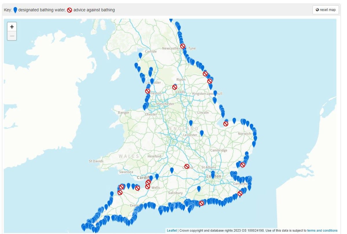 The Environment Agency highlights many of the locations on this list due to water quality concerns (Swimfo)