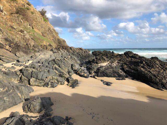 Mrs Goodrick’s son had fallen from a cliff above Tallow Beach and was critically injured on the rocks below. Source: Supplied/Kim Goodrick