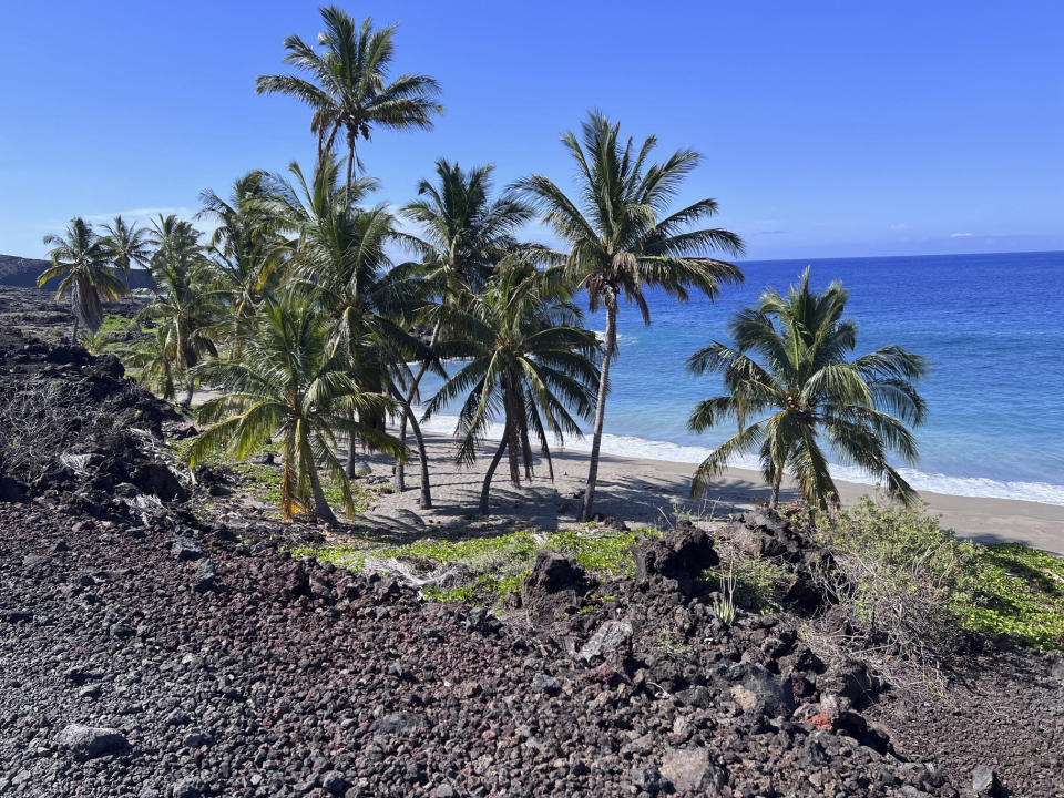 In this undated photo provided by the U.S. National Park Service, an area of Pohue Bay on Hawaii's Big Island is shown. Hawaii Volcanoes National Park on the Big Island on Tuesday, July 12, 2022, was given new land in a deal that will protect and manage an ocean bay area that is home to endangered and endemic species and to rare, culturally significant Native Hawaiian artifacts. (National Park Service via AP)