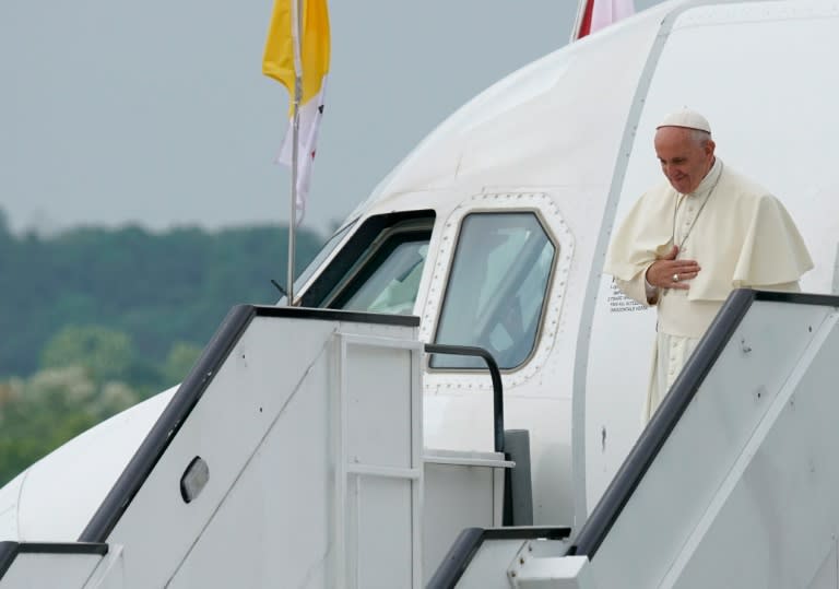 Pope Francis arrives in Krakow, Poland, on July 27, 2016