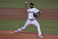 Miami Marlins starting pitcher Sandy Alcantara throws during the first inning of a baseball game against the Milwaukee Brewers, Sunday, May 9, 2021, in Miami. (AP Photo/Marta Lavandier)