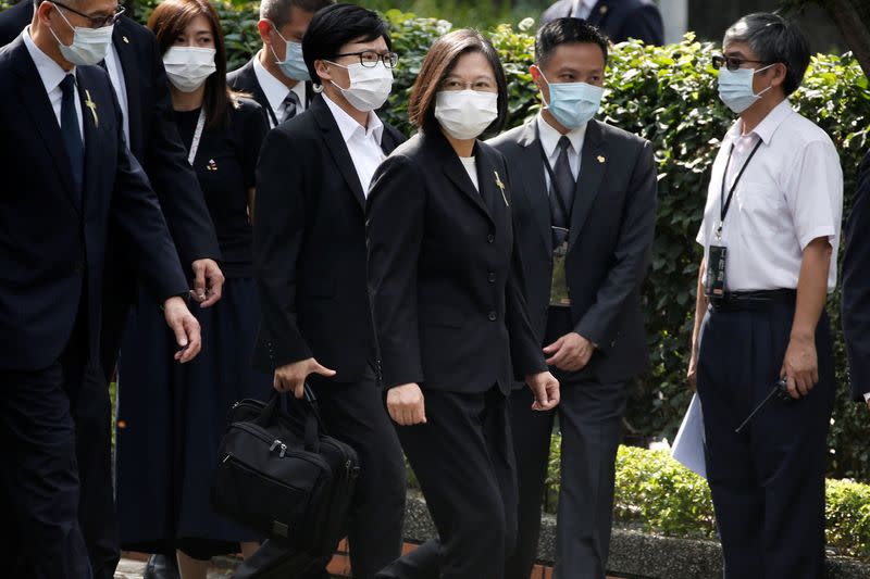 Taiwan's President Tsai Ing-wen arrives to attend the memorial service for late Taiwanese President Lee Teng-hui in Taipei