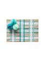 <p><strong>What you'll need:</strong></p><p>● 15mm-wide washi tape in light blue and white</p><p>● 7.5mm-wide washi tape in teal and turquoise</p><p>● String</p><p>● Paper honeycomb balls in shades of blue</p><p>● Tape</p><ol><li>Wrap your box, then place a strip of the light blue tape horizontally across the center of the box so it wraps all the way around to the back. Add a strip of white tape on either side of the blue tape, evenly spaced. </li><li>Place a strip of the teal tape on either side of the light blue tape and a strip of turquoise tape on either side of the white tape. </li><li>Repeat steps 1 and 2, but this time place the tape vertically. </li><li>Tie together three honeycomb balls and tape them to a corner of the box.<br></li></ol>