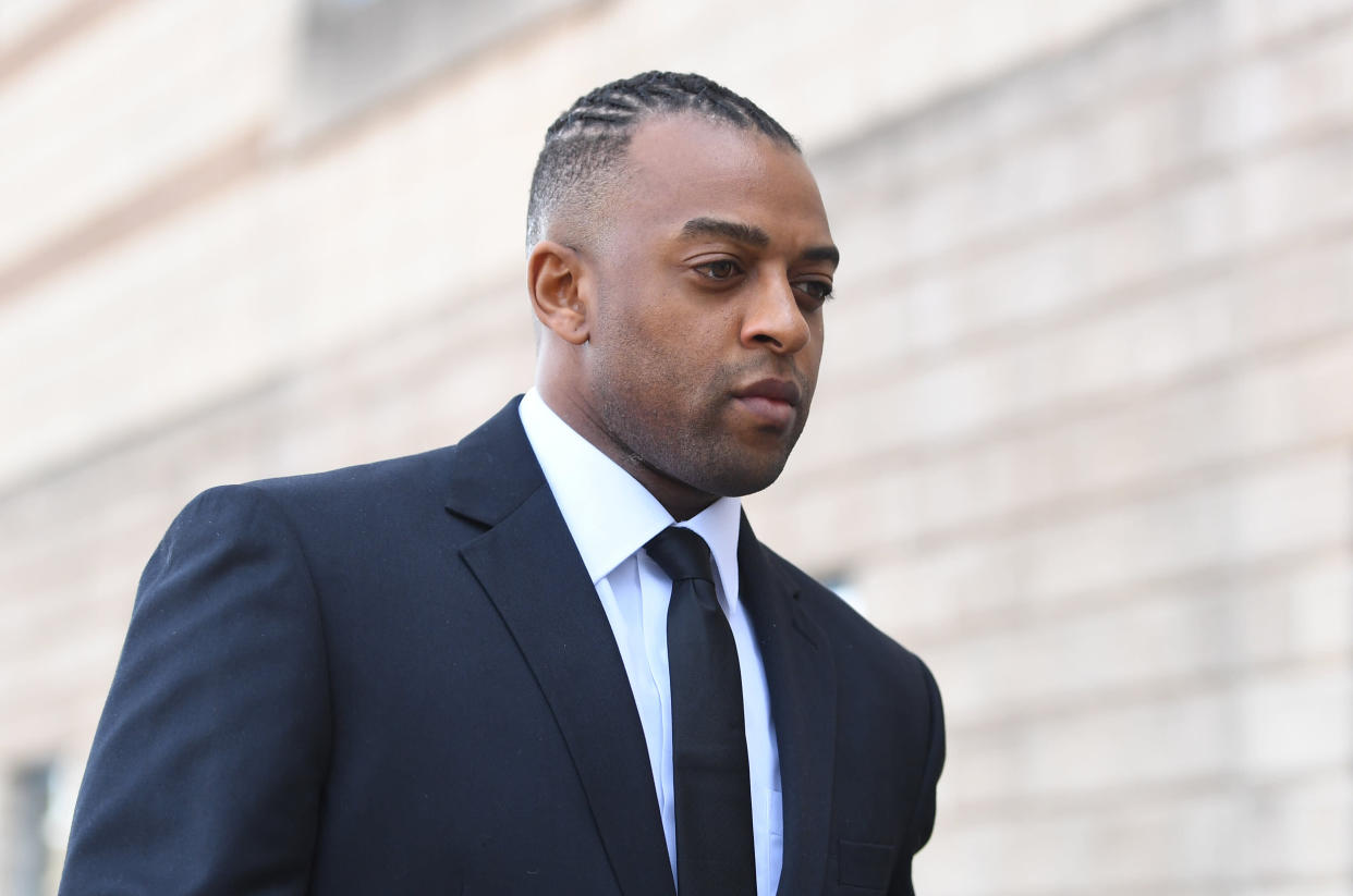 Former JLS star Oritse Williams arrives at Wolverhampton Crown Court where he is due to go on trial charged with raping a woman after a concert. (Photo by Joe Giddens/PA Images via Getty Images)