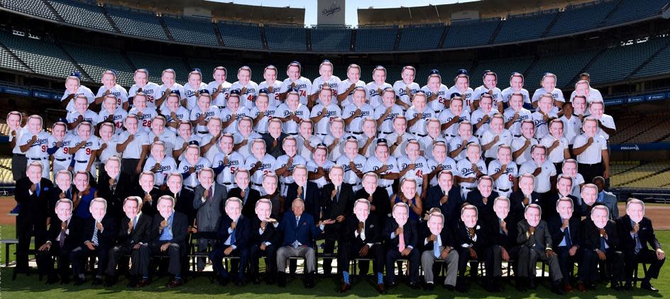The Dodgers paid tribute to Vin Scully at team photo day. (Dodgers)