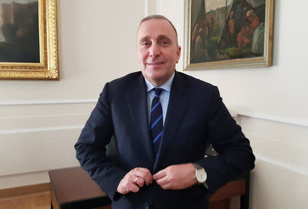 Head of the Poland's opposition party Civic Platform (PO) Grzegorz Schetyna looks on during an interview with Reuters in his office at the parliament in Warsaw, Poland April 25, 2019. Picture taken April 25, 2019. REUTERS/Marcin Goclowski