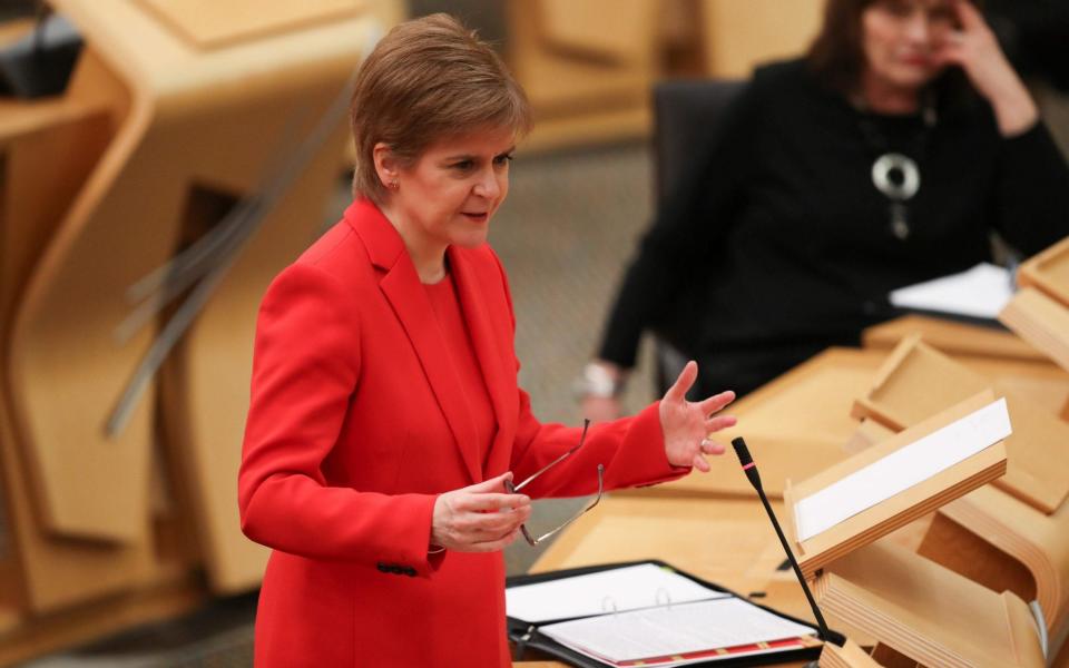 Nicola Sturgeon speaks during a session at the Scottish Parliament in Holyrood, Edinburgh on January 19, 2021 -  RUSSELL CHEYNE/AFP