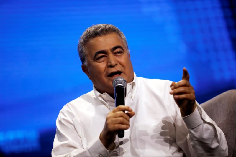 FILE PHOTO: Amir Peretz, head of the Labour party, addresses a conference ahead of national elections, which will be held on September 17, in Tel Aviv, Israel