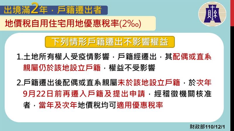 出境滿2年，戶籍遷出者不影響權益情形。（圖／指揮中心提供）