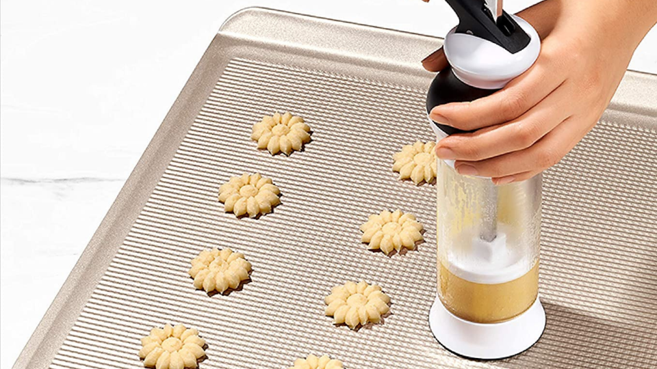 For the person who always makes dozen of holiday cookies: OXO Good Grips 14-Piece Cookie Press Set