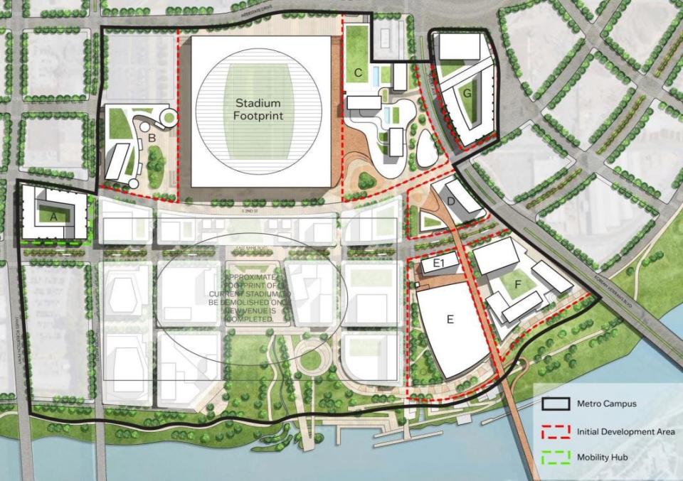 Metro Nashville Chief Development Officer Bob Mendes presented an updated map on January 22, 2024, showing the broad strokes of developments being negotiated for the 30-acre Metro-owned initial development area of the East Bank.