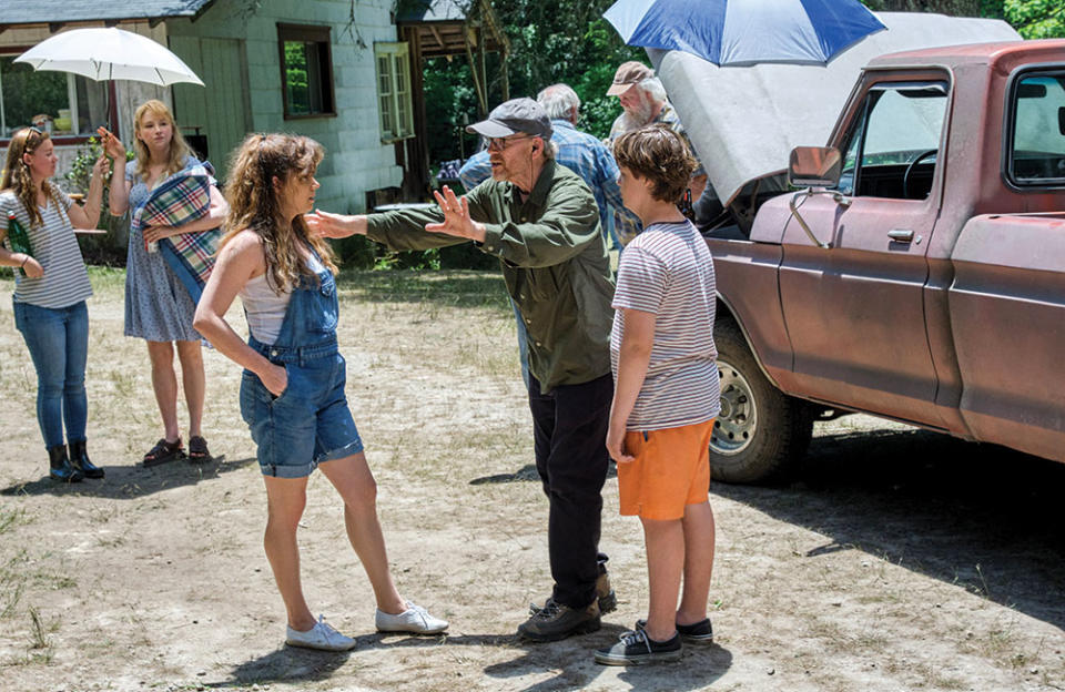 Ron Howard (with Amy Adams, center) on the set of Hillbilly Elegy, which stirred controversy. - Credit: Courtesy of Lacey Terrell/Netflix/Everett Collection