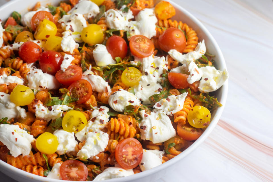 <p>Elizabeth Newman</p><p>Creamy burrata cheese takes this pasta salad over the top.</p><p><strong>Get the recipe: <a href="https://parade.com/recipes/romesco-sauce" rel="nofollow noopener" target="_blank" data-ylk="slk:Romesco Pasta Salad with Burrata;elm:context_link;itc:0;sec:content-canvas" class="link ">Romesco Pasta Salad with Burrata</a></strong></p><p><strong>Related: <a href="https://parade.com/1212157/felicialim/burrata-recipes/" rel="nofollow noopener" target="_blank" data-ylk="slk:30 Best Burrata Cheese Recipes;elm:context_link;itc:0;sec:content-canvas" class="link ">30 Best Burrata Cheese Recipes</a></strong></p>