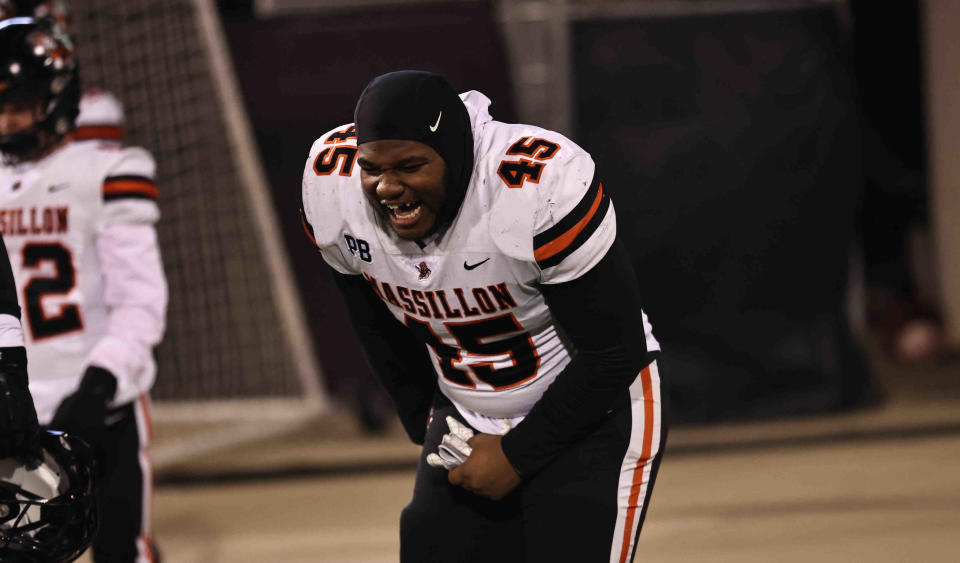 Massillon's Michael Wright Jr. reacts to play during the state semifinal win over Anderson on Friday.