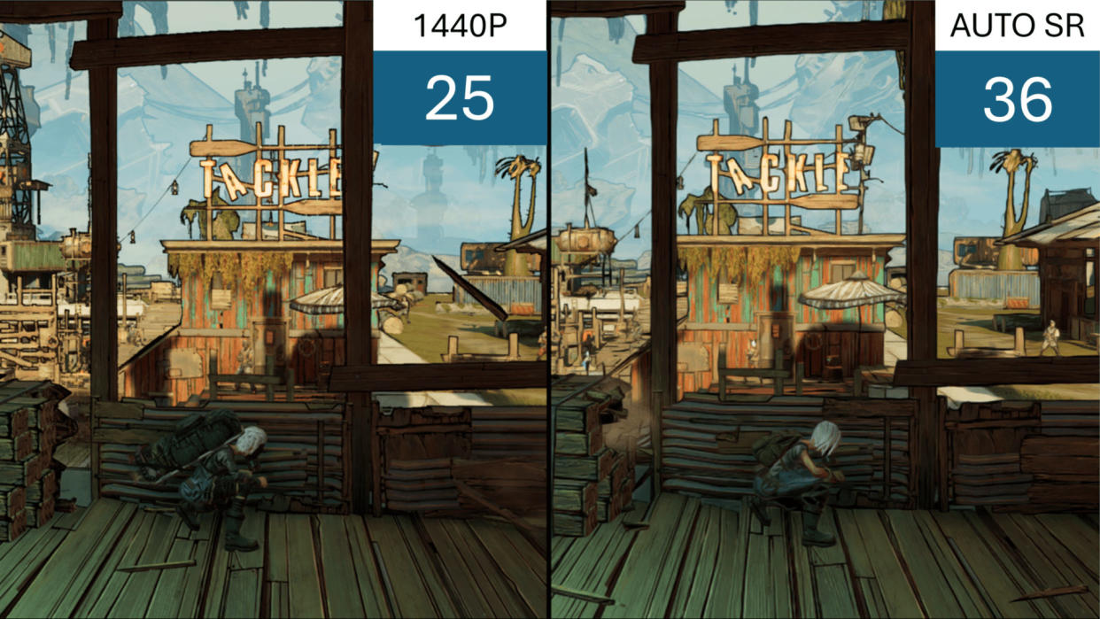  Comparison screenshots of Borderlands 3, showing the difference between native rendering and the use of Microsoft Automatic Super Resolution. 