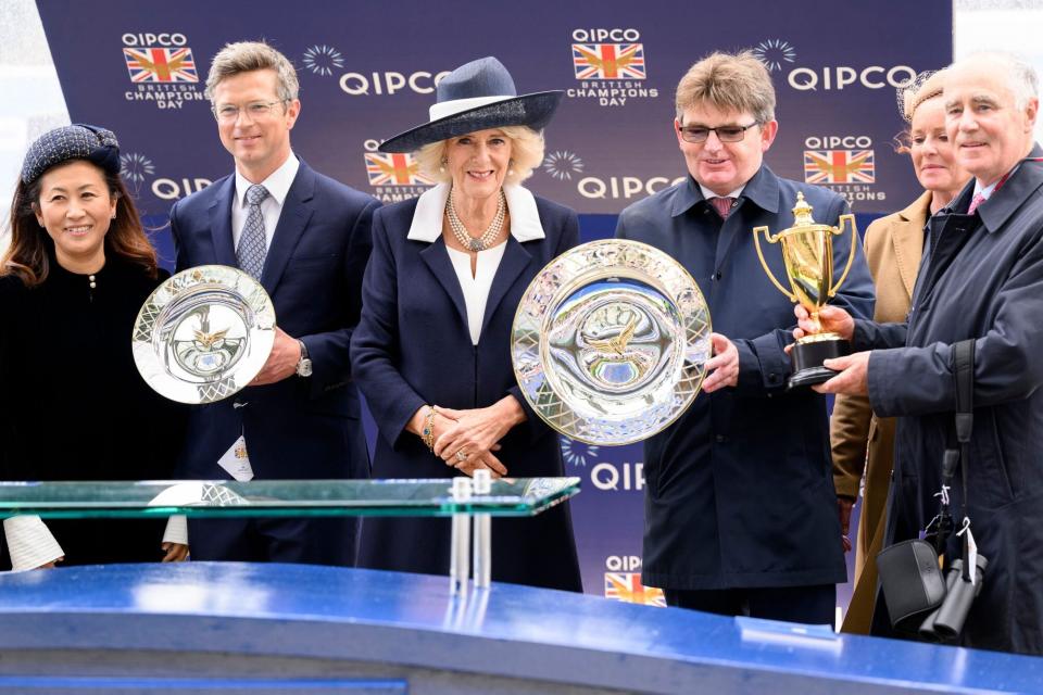 Mandatory Credit: Photo by Tim Rooke/Shutterstock (13465868bs) Camilla Queen Consort presents trophies QIPCO British Champions Day, Ascot Racecourse, UK - 15 Oct 2022